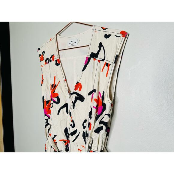TANYA TAYLOR Margot Orange Blooms Floral Linen Blend Jumpsuit Size 10 - Picture 8 of 10